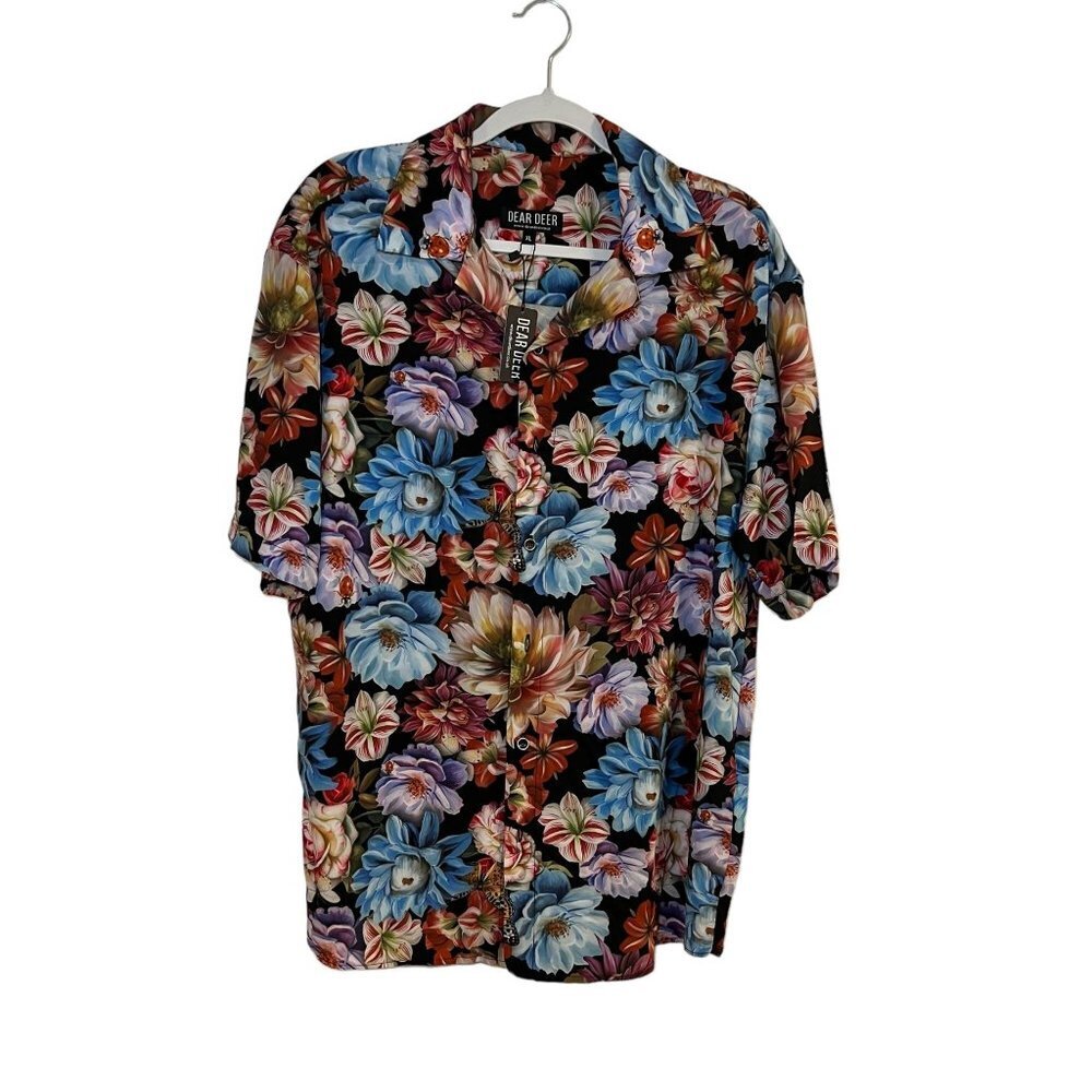 Dear Deer Touch of Modern Men size XL Silk Blend Floral Button Down Eclectic NWT
